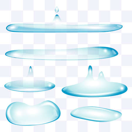 Blue color transparent flatten water drops setのイラスト素材