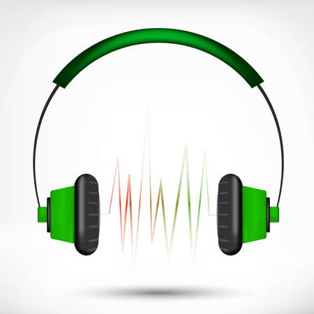 Green plastic headphones with sound wavesのイラスト素材
