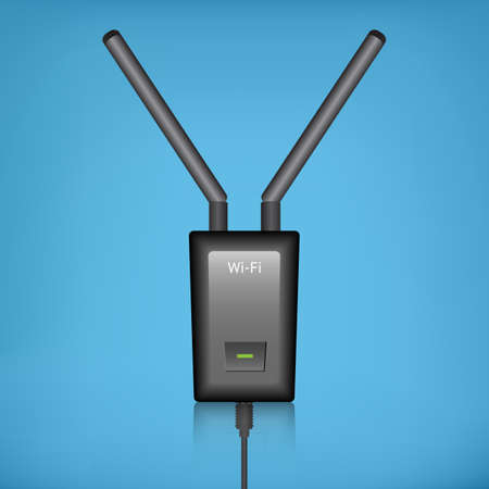 Black WI-FI Router with blue backgroundのイラスト素材