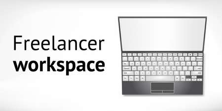 Freelancer workspace banner with laptopのイラスト素材
