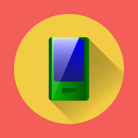 Green mp3 player icon with yellow round and red background, longshadowのイラスト素材