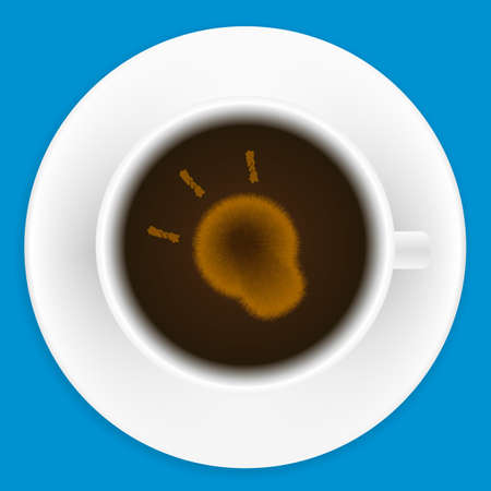 White mug of coffee with foam and saucer. Illustration on whiteのイラスト素材