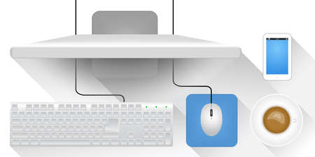 Vector Workplace with a computer. Top Viewのイラスト素材