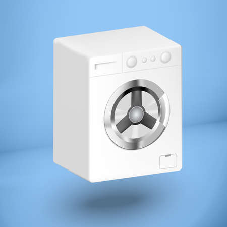 3d white washing mashine on a blue backgroundのイラスト素材