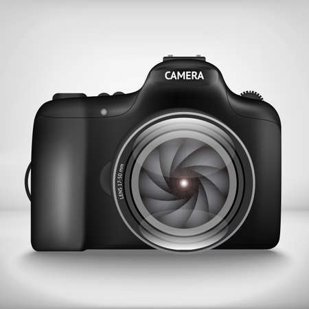 Black vector illustration of camera with lensのイラスト素材