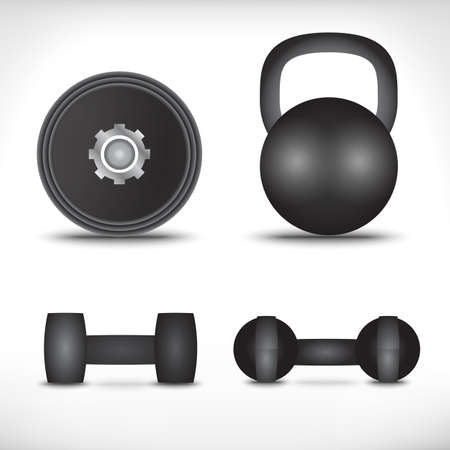 A set of dumbbells isolated on white background, fully editable, nets on handles easily removed in vector programsのイラスト素材