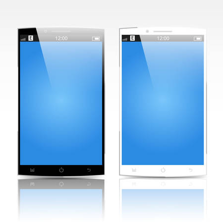 Smartphones vector mockup black and white. Can use for background frame. brochure object. web element, object for printing, app background mockup.のイラスト素材