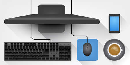 Vector Workplace with a computer. Top Viewのイラスト素材