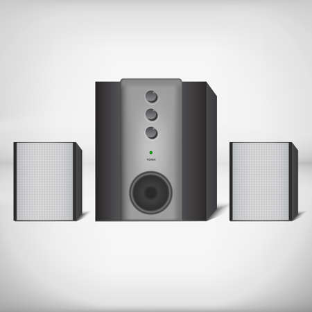 Two black stereo speakers with subwoofer, vectorのイラスト素材
