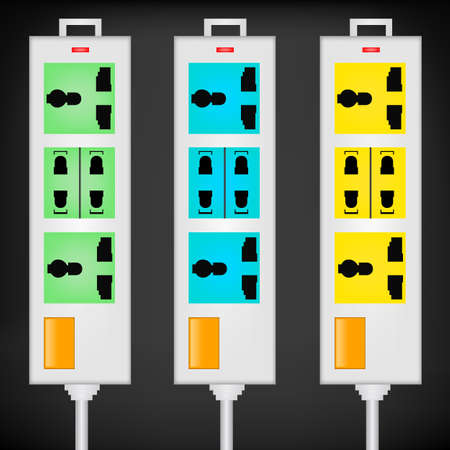 Outlet power. Elecrtic. Milticolor on black backgroundのイラスト素材