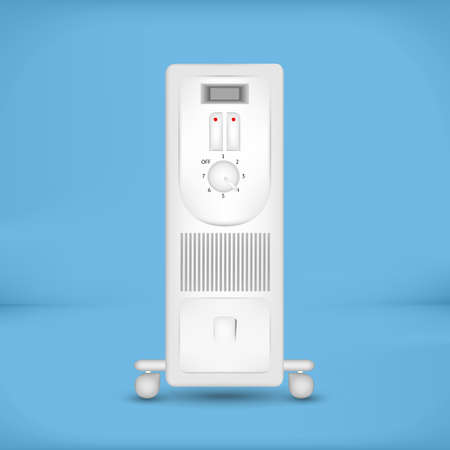 White coastal electric heater on oil with european AC plug on white background. Isolated with clipping path.の写真素材