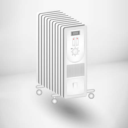 White coastal electric heater on oil with european AC plug on white background. Isolated with clipping path.の写真素材