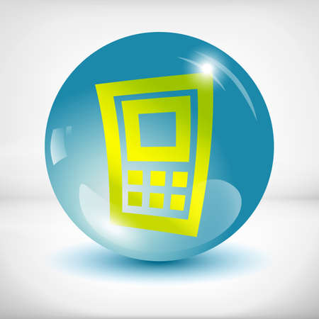 3d round mobile phone icon with reflectionsの写真素材
