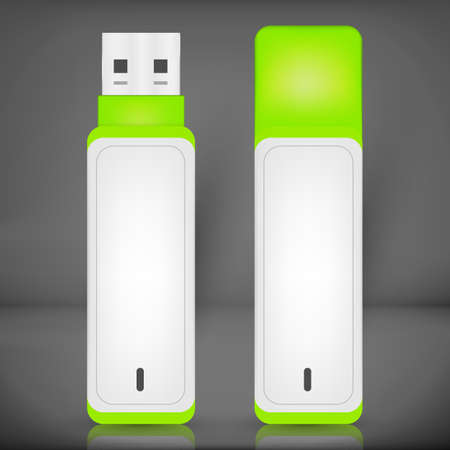 White Green Vector USB Flash Drive isolated on black backgroundのイラスト素材