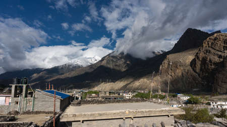 Himalayas mountains landscape with sky and cloundsの写真素材