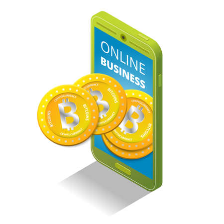 Isometric mobile phone with coinsのイラスト素材