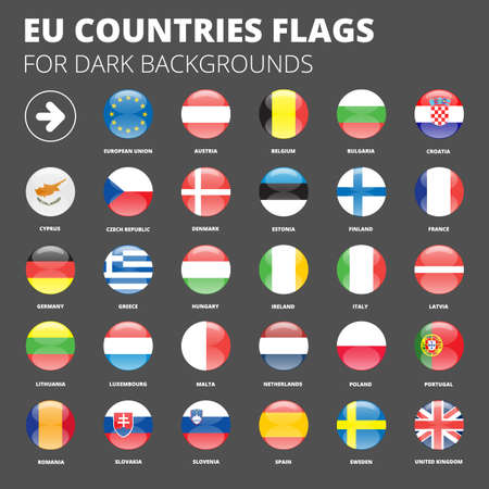 European Union flags set for using with dark backgroundsのイラスト素材