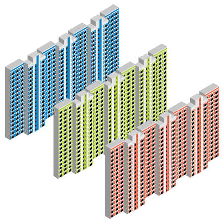 isolated isometric residential house with blue, red, and green colorsのイラスト素材