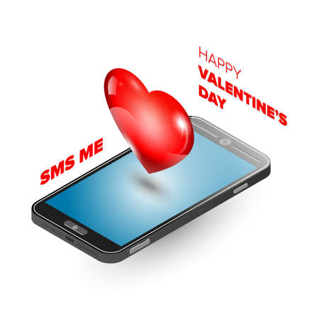 Valentine day illustration. Long distance relationship. Isometric phones with heartのイラスト素材