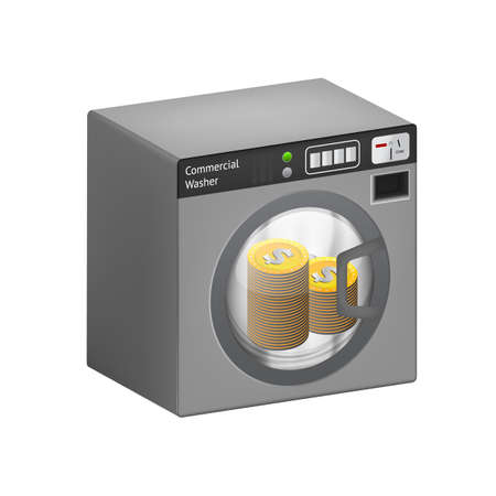 Dollar golden coins in a washing machineのイラスト素材