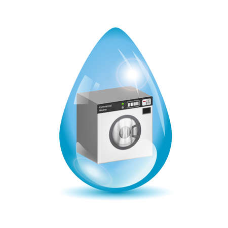 Washing machine isometric icon in a water drop bubbleのイラスト素材
