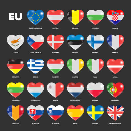 European Union flags in hearts set for using with dark backgroundsのイラスト素材