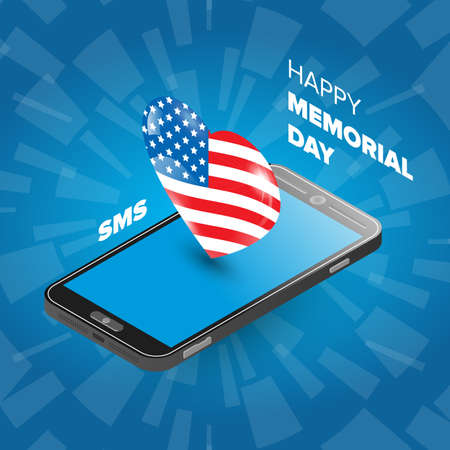 Blue Memorial day poster with map and flagのイラスト素材