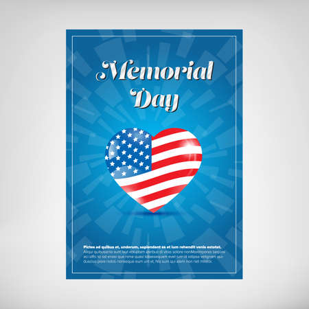 Blue Memorial day poster with map and flagのイラスト素材