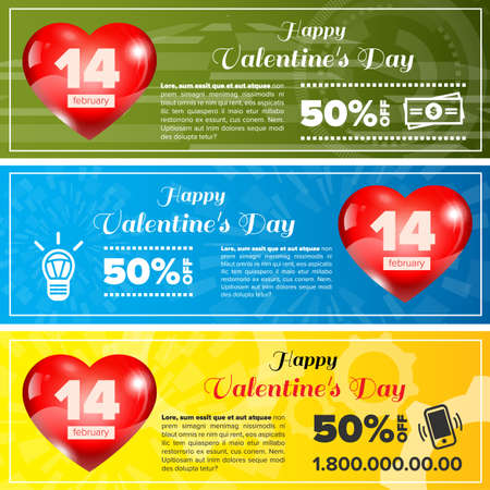 Valentine day horizontal banners set. Design concept. Vector Illustrationのイラスト素材