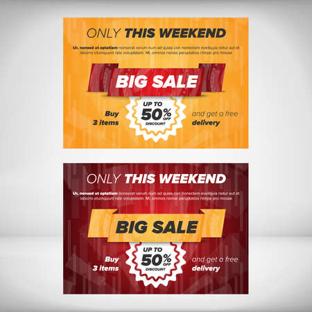 Big sale discount flyer templates with sample text and award iconのイラスト素材