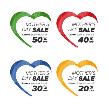 Hearts icons with discount percents. Different colorsのイラスト素材
