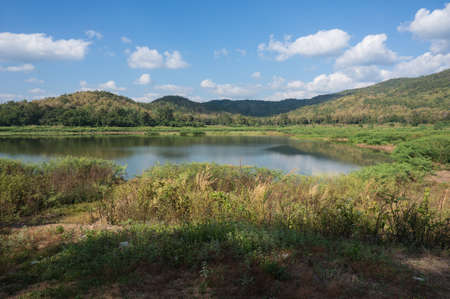 Clounds over lake with reflection on the water.