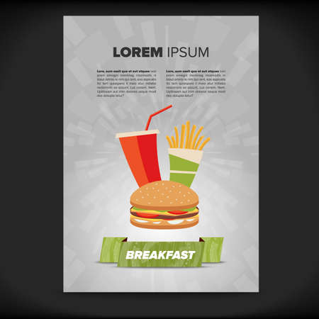 Fast food leaflet design with burger and beverage and friesのイラスト素材
