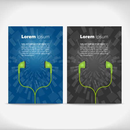 Earphones leaflet design with blue and black backgroundsのイラスト素材