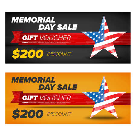 Black and Orange Gift voucher template with decorative elements, Memorial day saleのイラスト素材