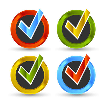 shiny colored check mark with black background and shadowのイラスト素材