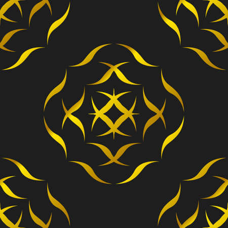 Abstract Golden Seamless pattern on a black backgroundのイラスト素材
