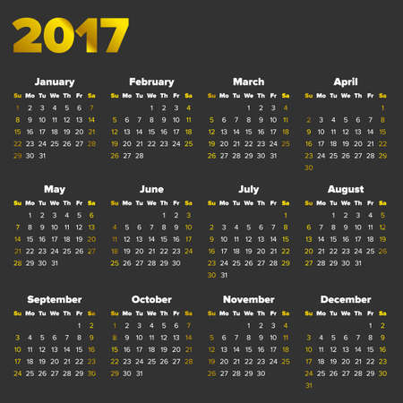 Calendar for 2017 on a black backgroundのイラスト素材