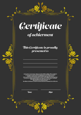 Certificate template with vintage frame and black backgroundのイラスト素材