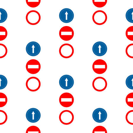 Red and blue road signs seamless texture on whiteのイラスト素材