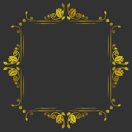 Vintage golden antique vector frame on black backgroundのイラスト素材