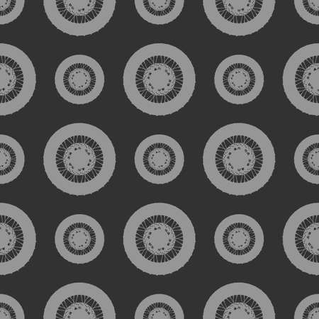 White Bicycle wheels seamless background on blackのイラスト素材
