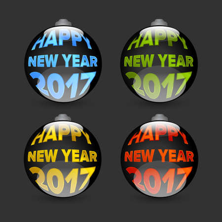 Happy New Year 2017 badges on black backgroundのイラスト素材