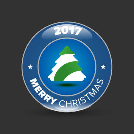 Vector green christmas tree badge with shadow on white backgroundのイラスト素材