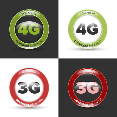 Three and Four generation signs icons on white and black with shadowのイラスト素材
