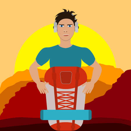 A vector illustration of a man traveling and hikingのイラスト素材