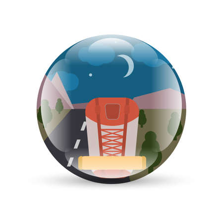 Landscape background Hitchhiker badge with shadow on whiteのイラスト素材
