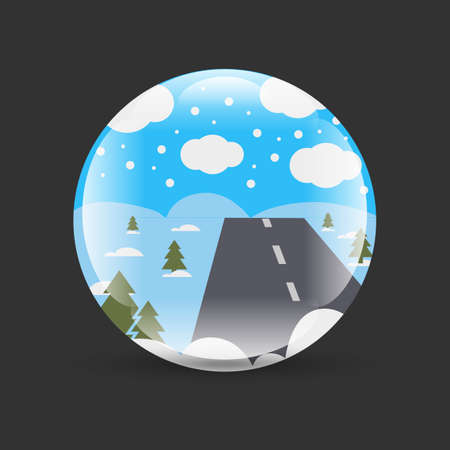 Winter Landscape background badge with shadow on whiteのイラスト素材