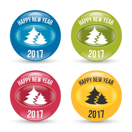 Color Happy New Year badge set with treeのイラスト素材