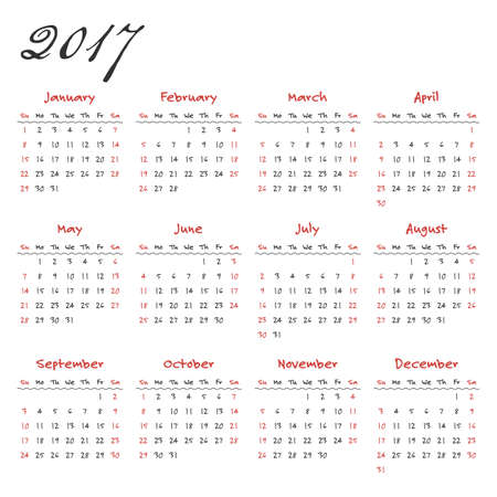 Calendar template 2017 with a white backgroundのイラスト素材